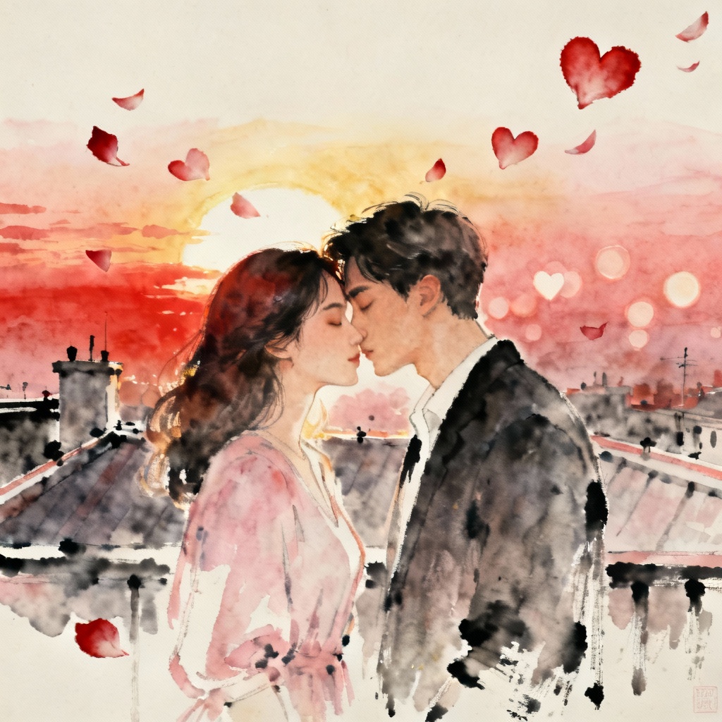 AI Kiss Day art of an adult couple at sunset