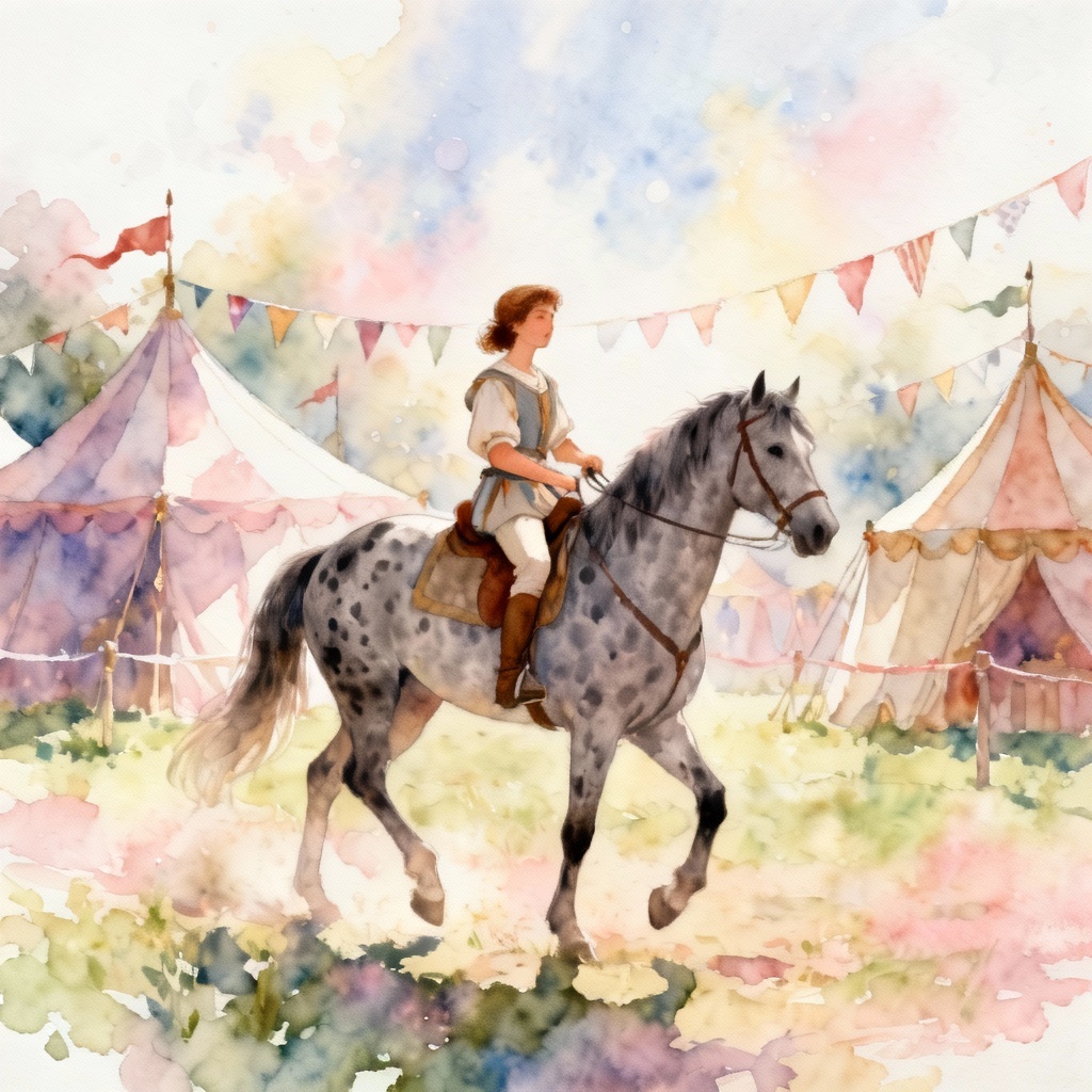 Medieval fair pony ride watercolor