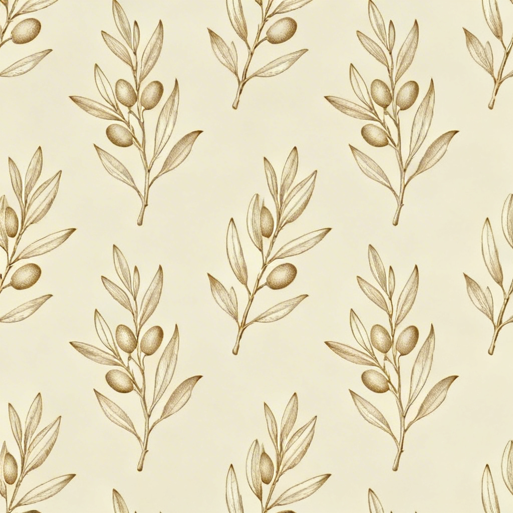 Beige olive branch toile seamless pattern