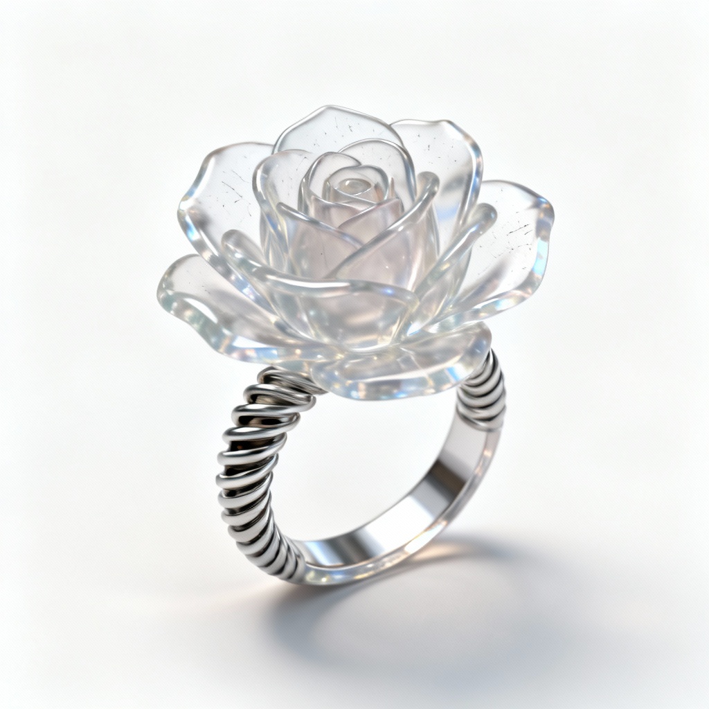 3D printed rose ring rendered on white background