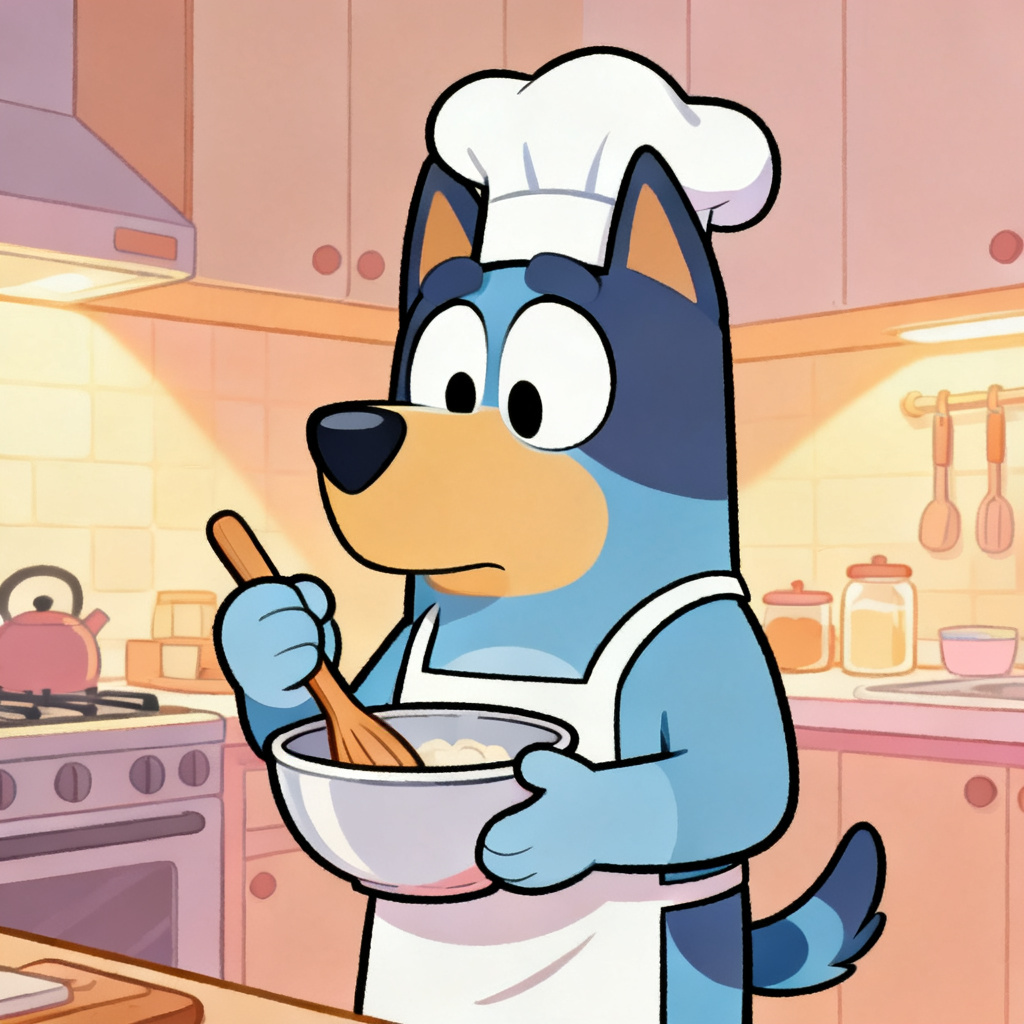 Bluey style chef dog character