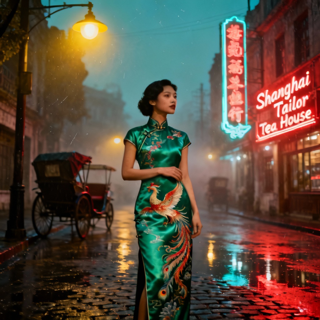 AI 1930s Shanghai qipao fashion editorial