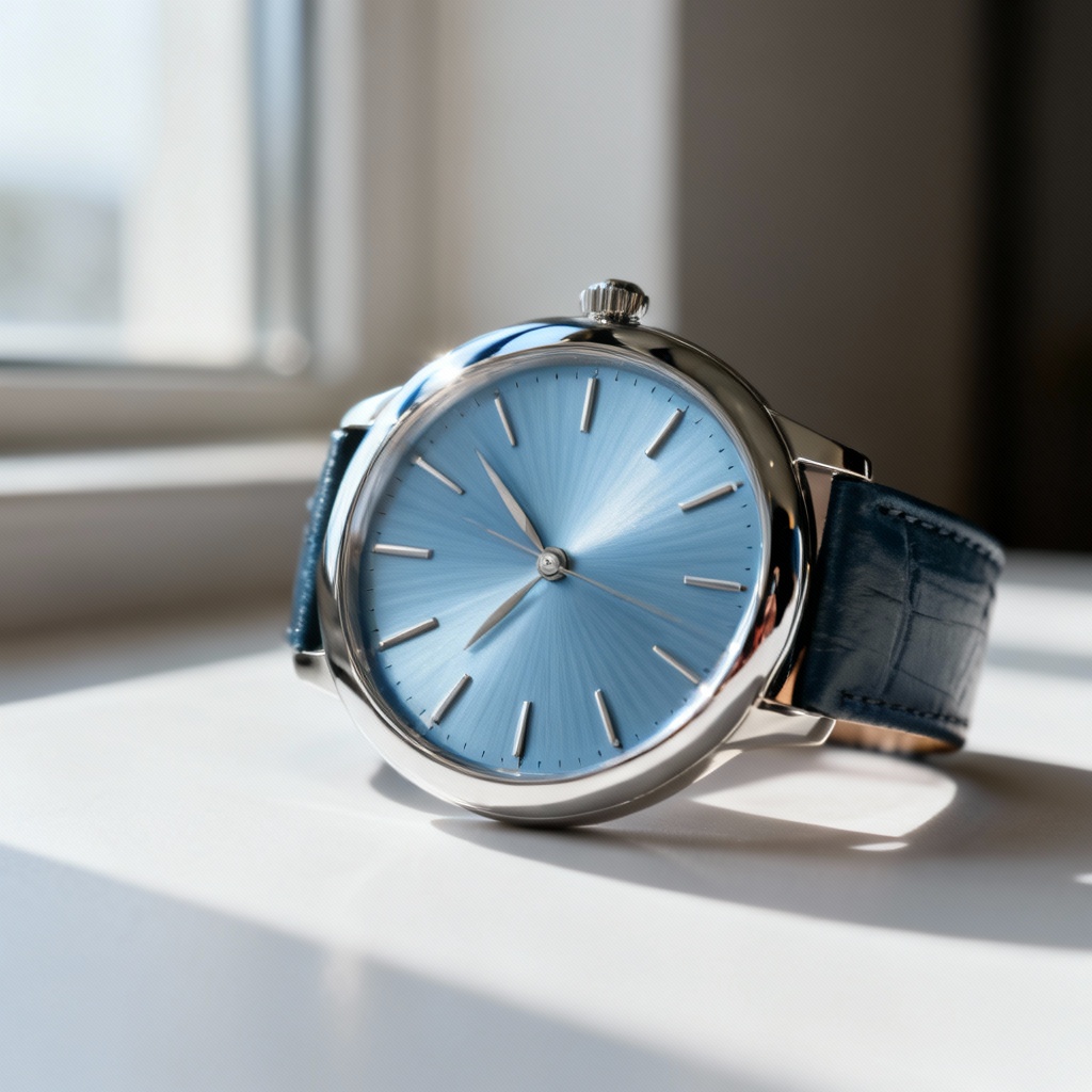 AI Rolex-style ice blue dress watch render