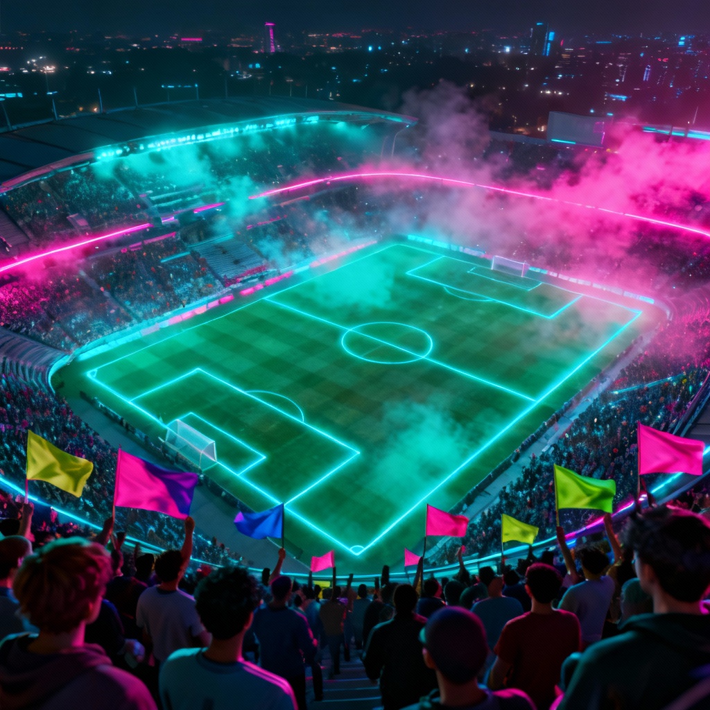 AI neon stadium scene for 2026 World Cup graphics