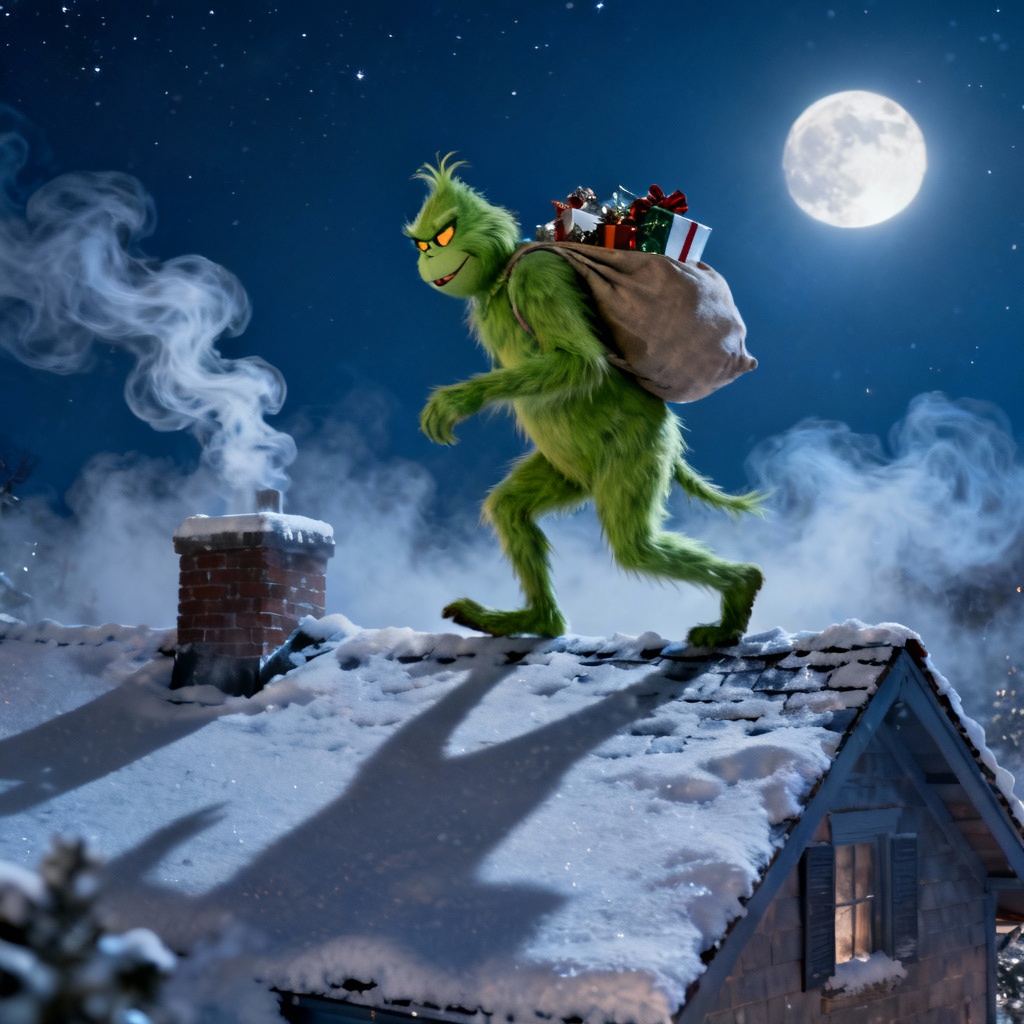 AI Cinematic snow heist Grinch scene