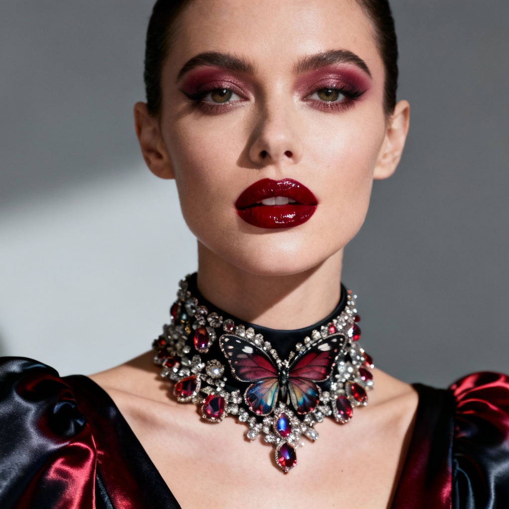 AI luxury couture portrait with beauty lighting