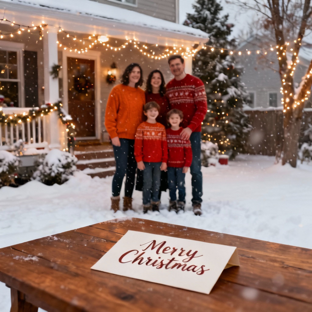 AI Holiday Family Card Snow Scene
