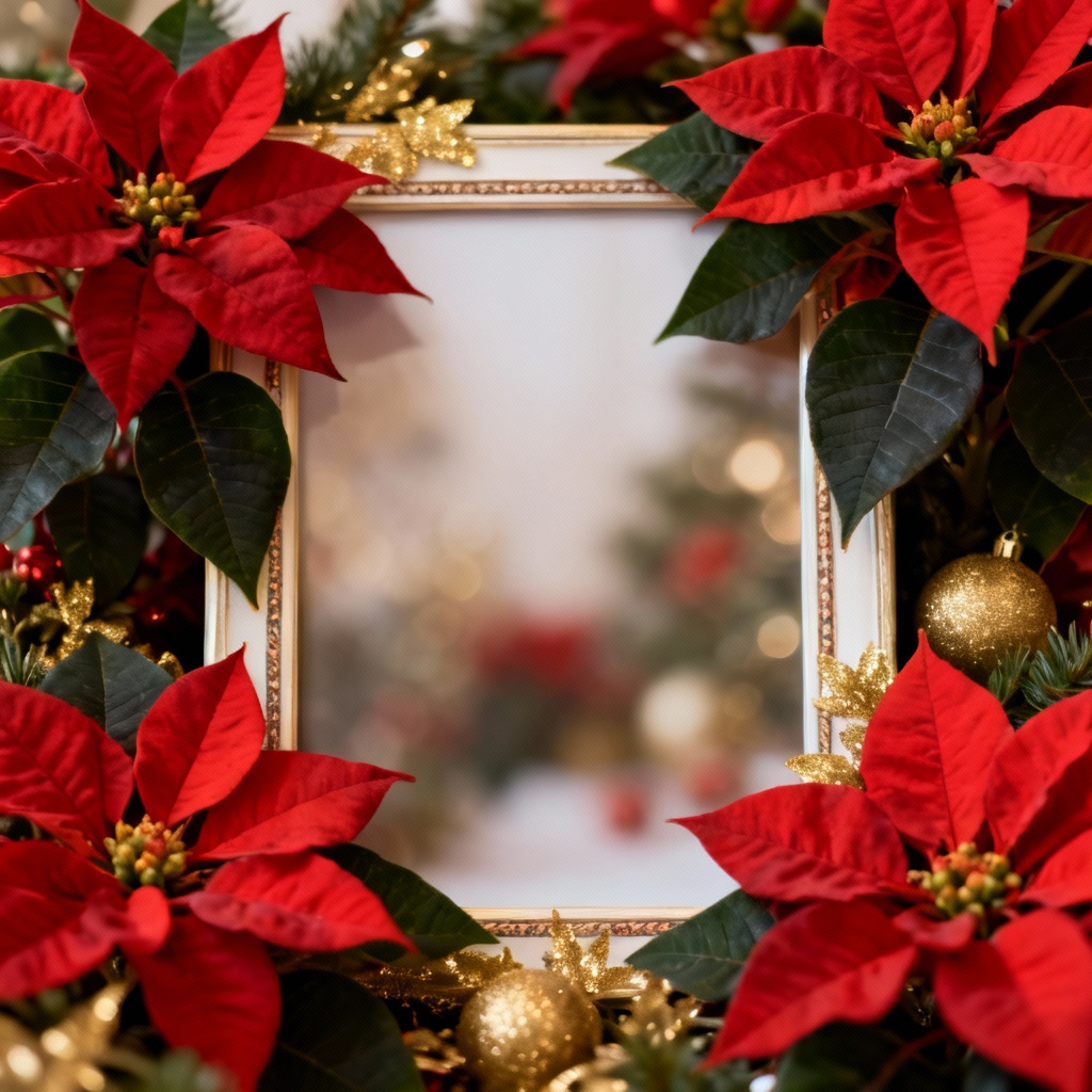 Poinsettia floral Christmas photo frame