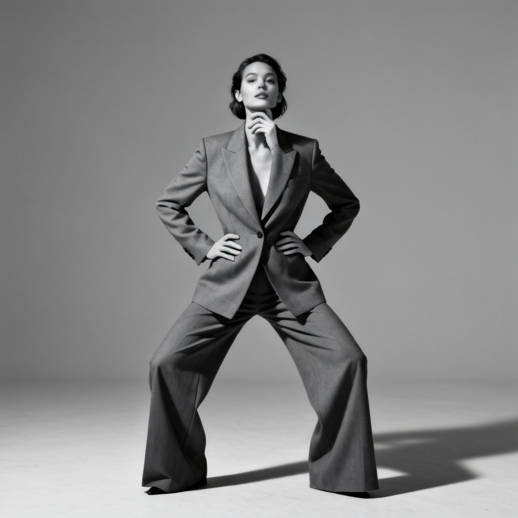 AI editorial fashion pose in studio