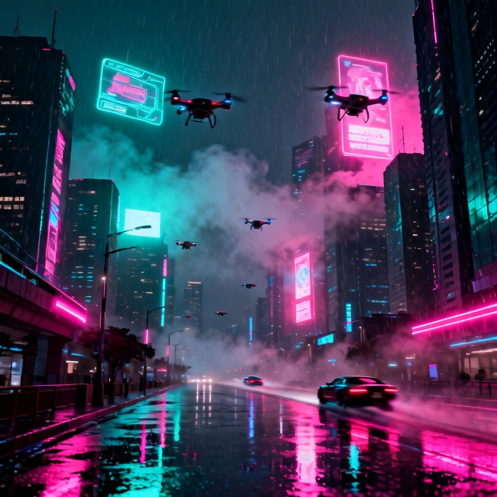 AI cyberpunk neon skyline futurism art