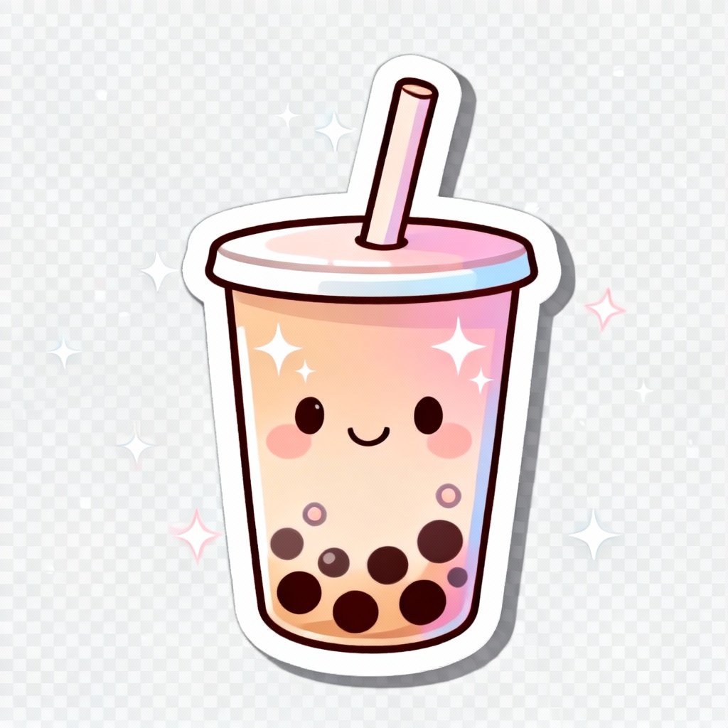 Kawaii bubble tea cup sticker with white border