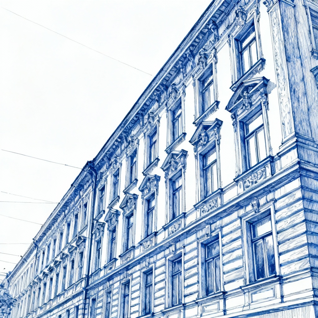 AI ballpoint pen architectural facade sketch