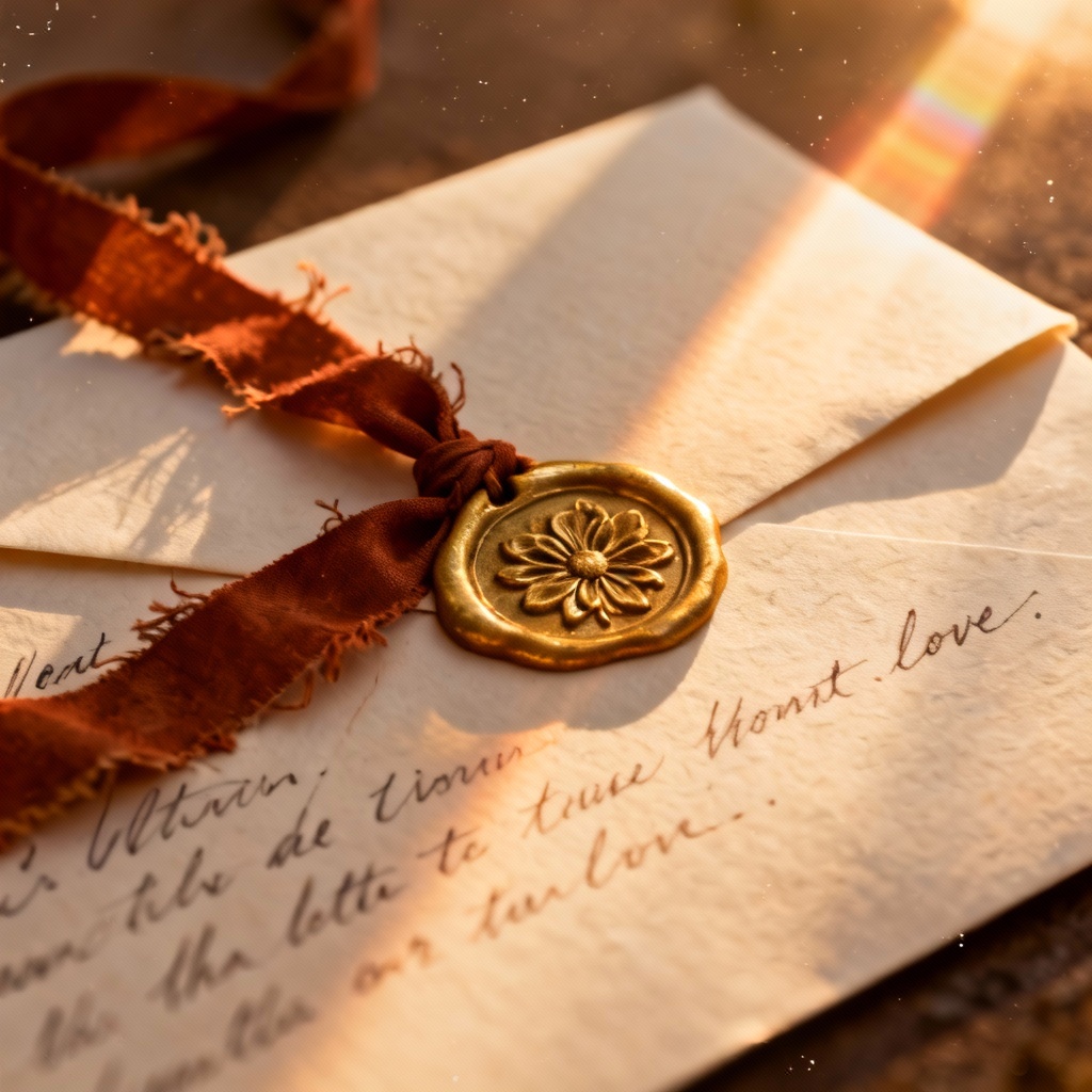 Handwritten love letter under golden hour light