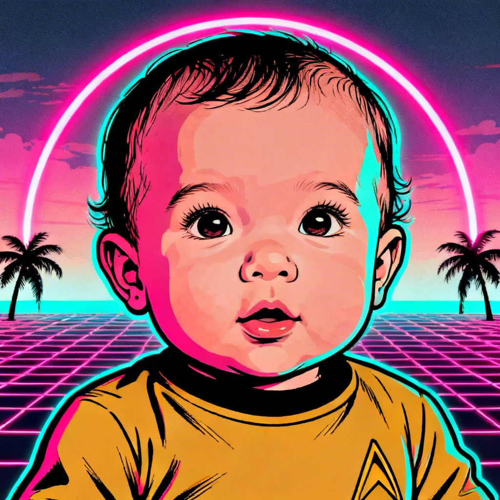 AI neon vaporwave kirkified baby with retro grid