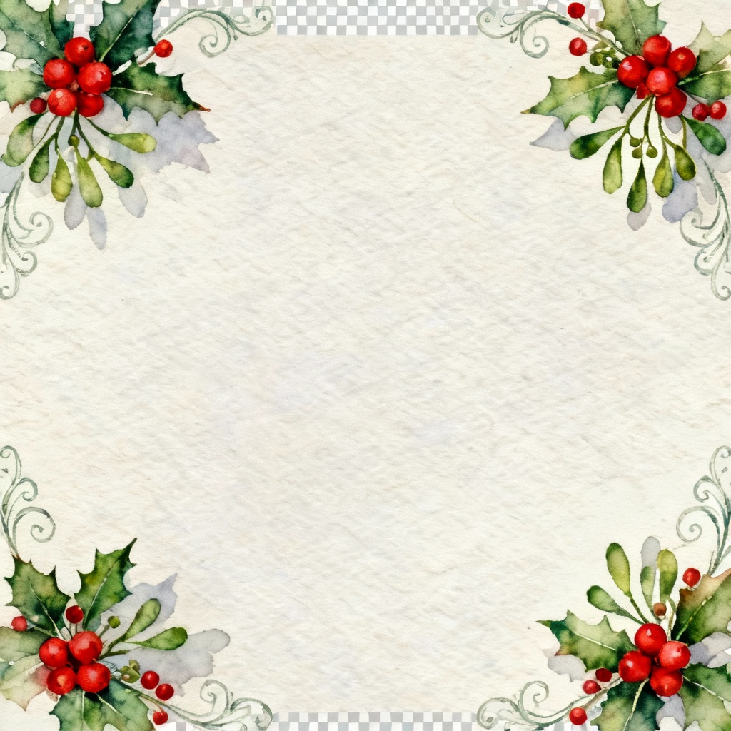 Watercolor holly corner Christmas border