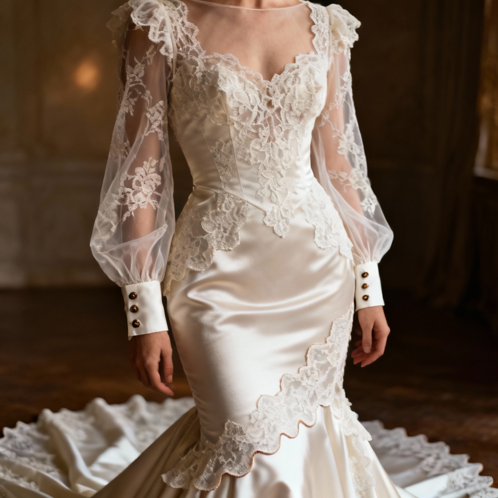 AI victorian lace mermaid bridal gown