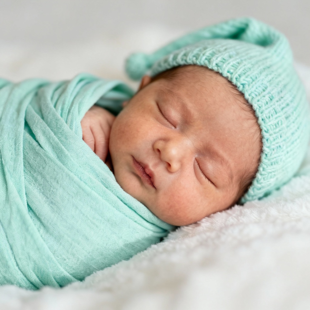 AI sleeping swaddled newborn baby portrait