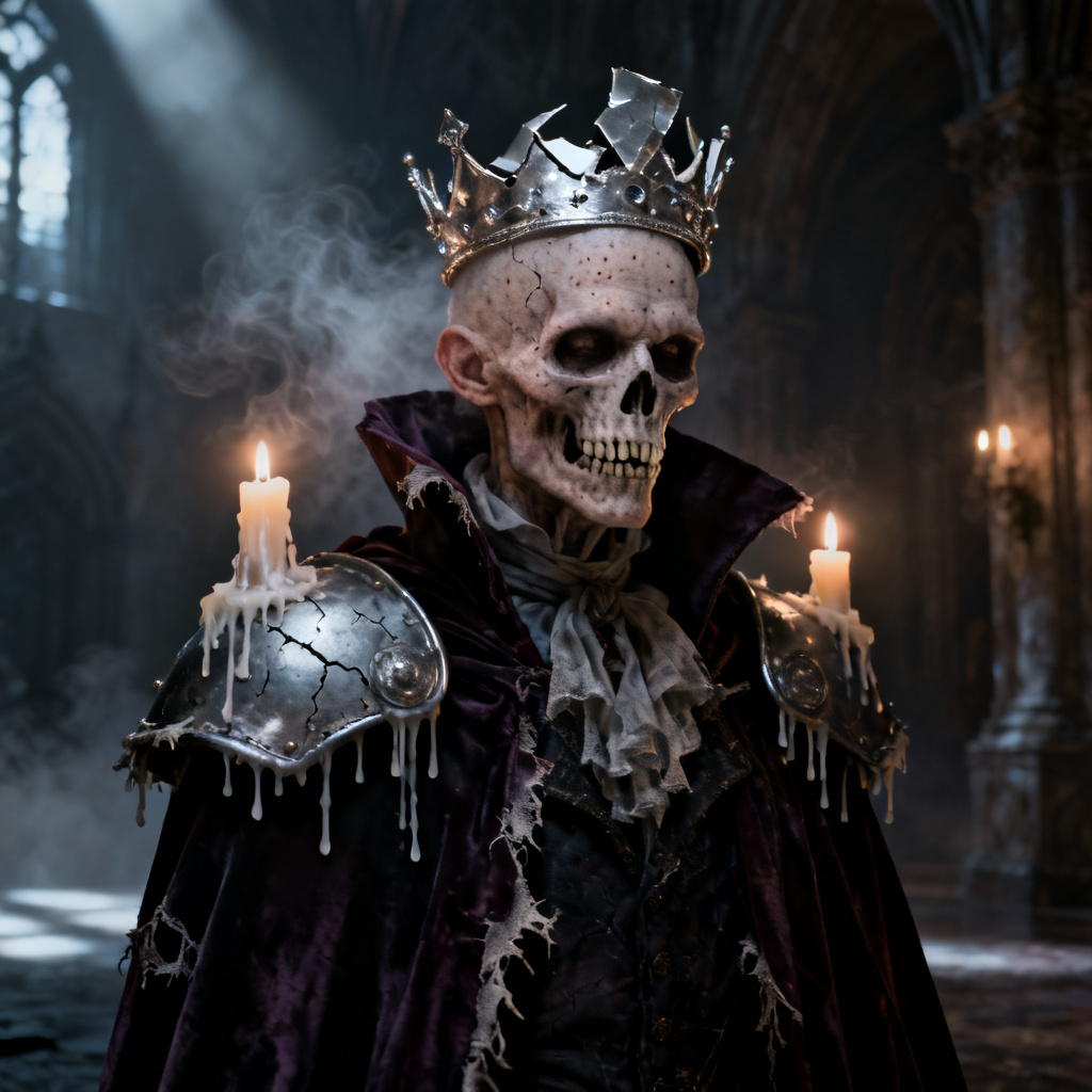 Forsaken OC rotten noble with broken crown and wax-dripped candles