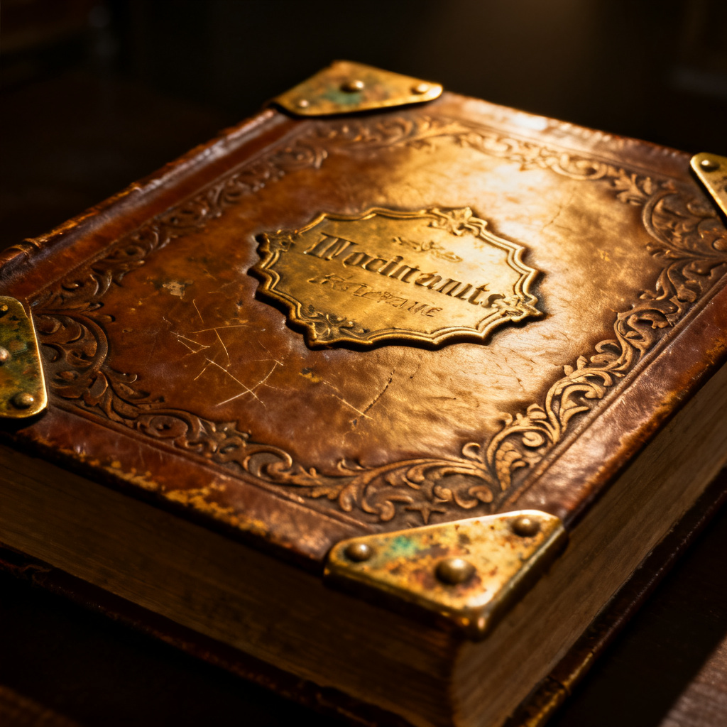 AI antique grimoire leather book cover