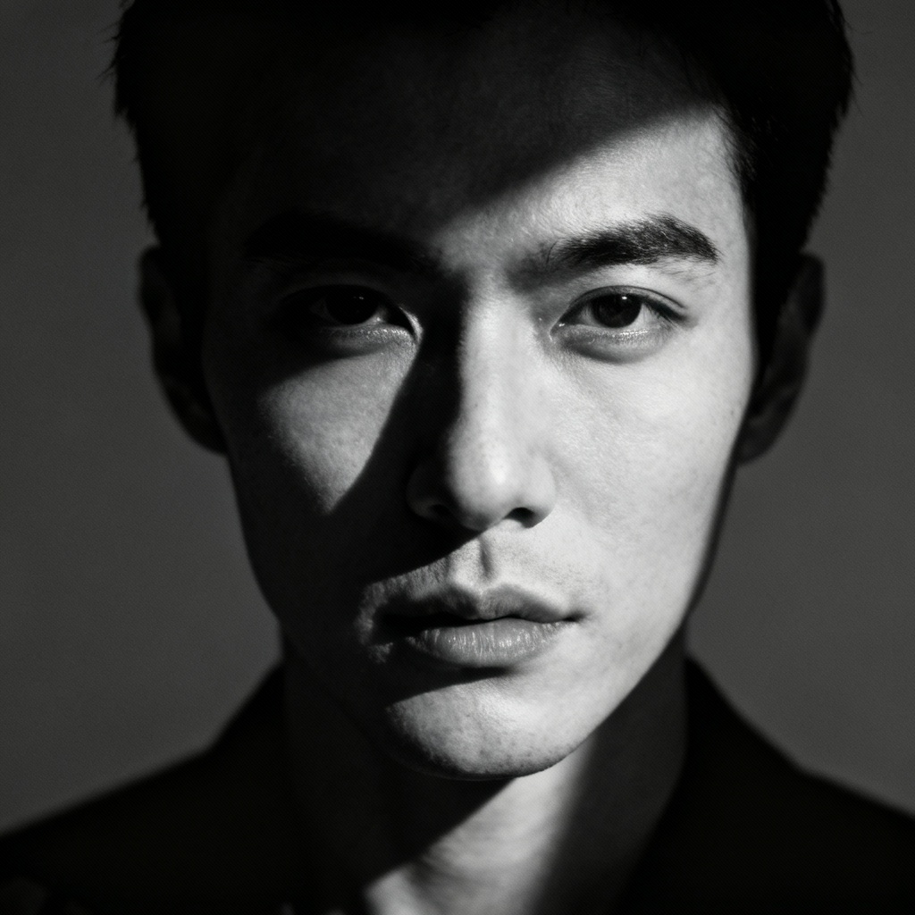 Noir portrait with split lighting and strong contrast
