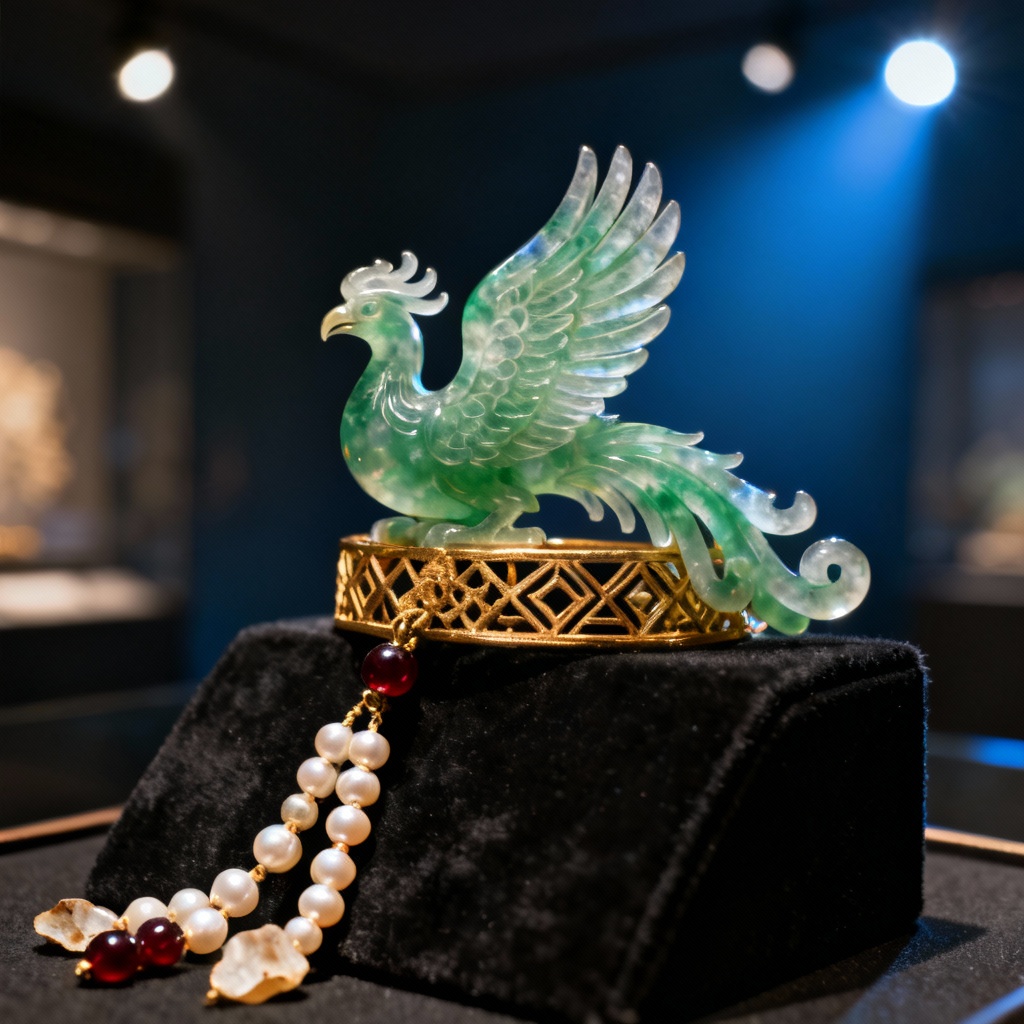 Green jade phoenix buyao hairpin with pearl tassels