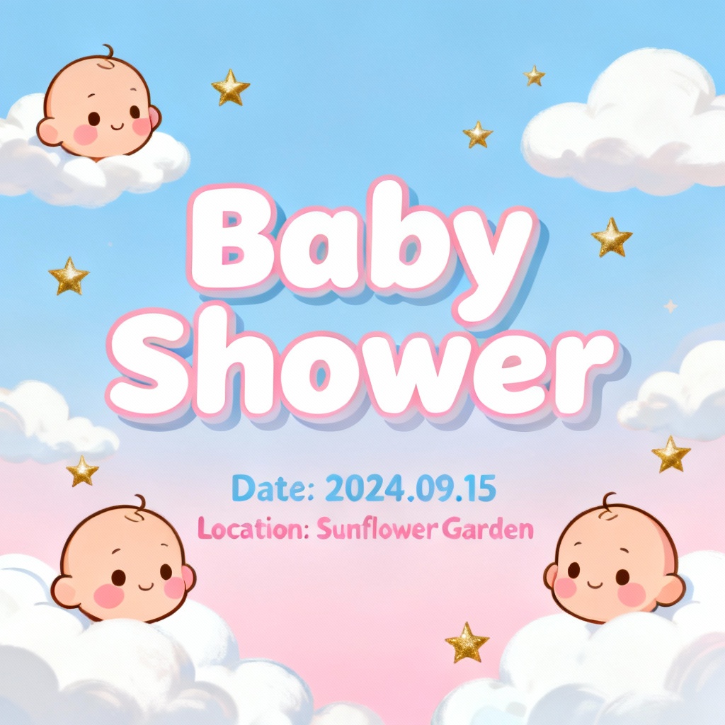 AI pastel baby shower invitation card design with clouds