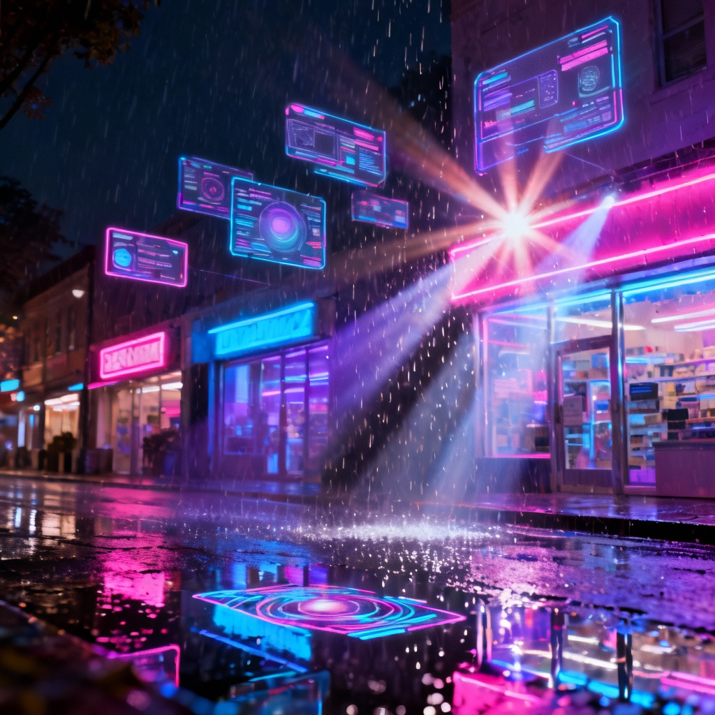 AI retro futuristic street mashup with holographic overlays