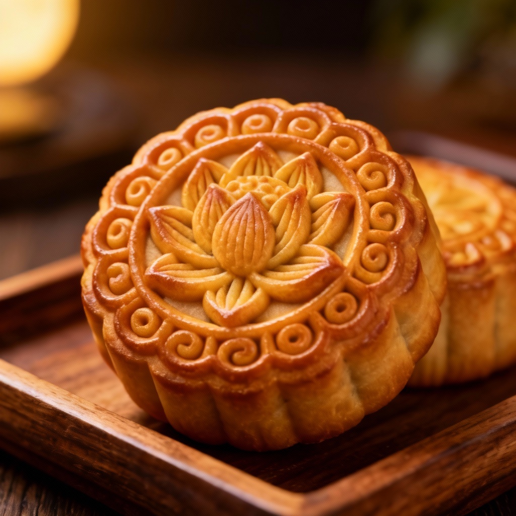 Closeup of lotus blossom mooncake stamp pattern