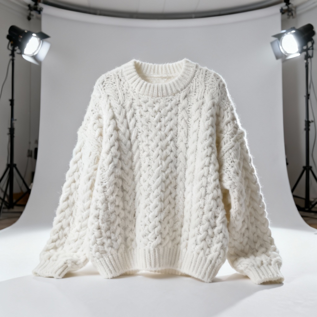 AI white fisherman knit crewneck sweater render