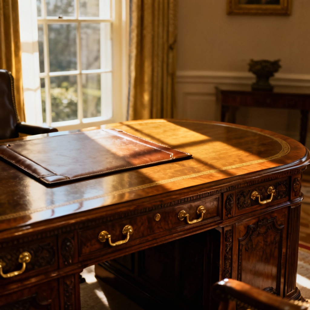 AI classic mahogany presidential desk scene