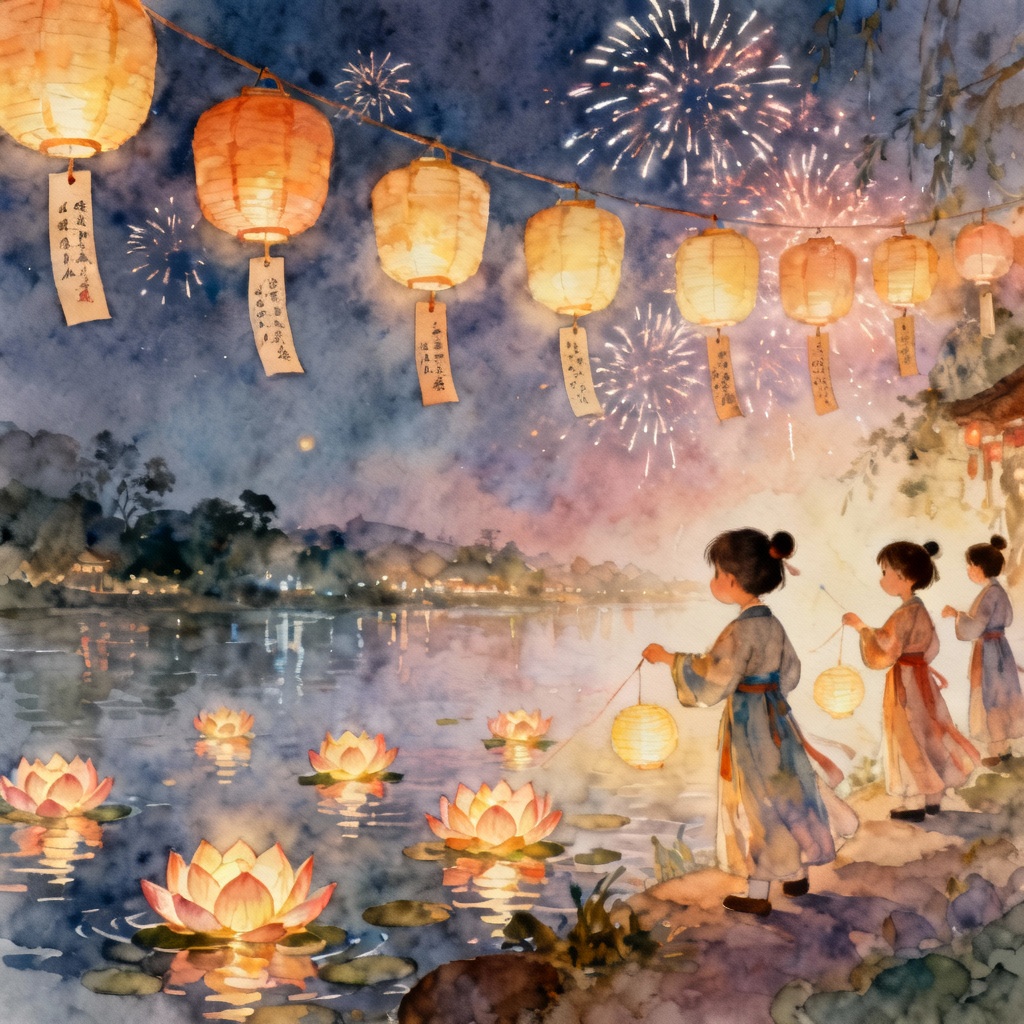 AI Lantern Festival river lights and riddles