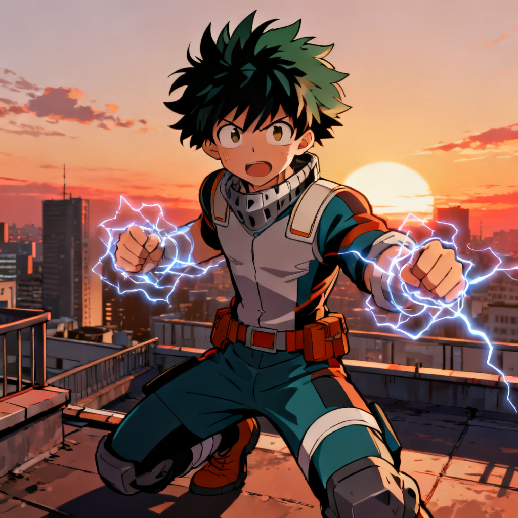 AI MHA OC Hero Standing With Electric Quirk