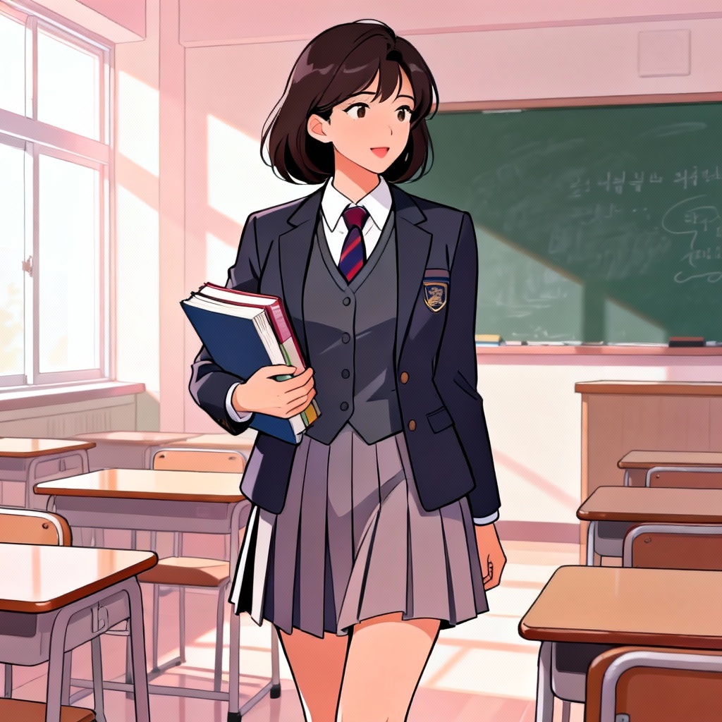 Webtoon-style adult character in Korean gyobok-inspired uniform