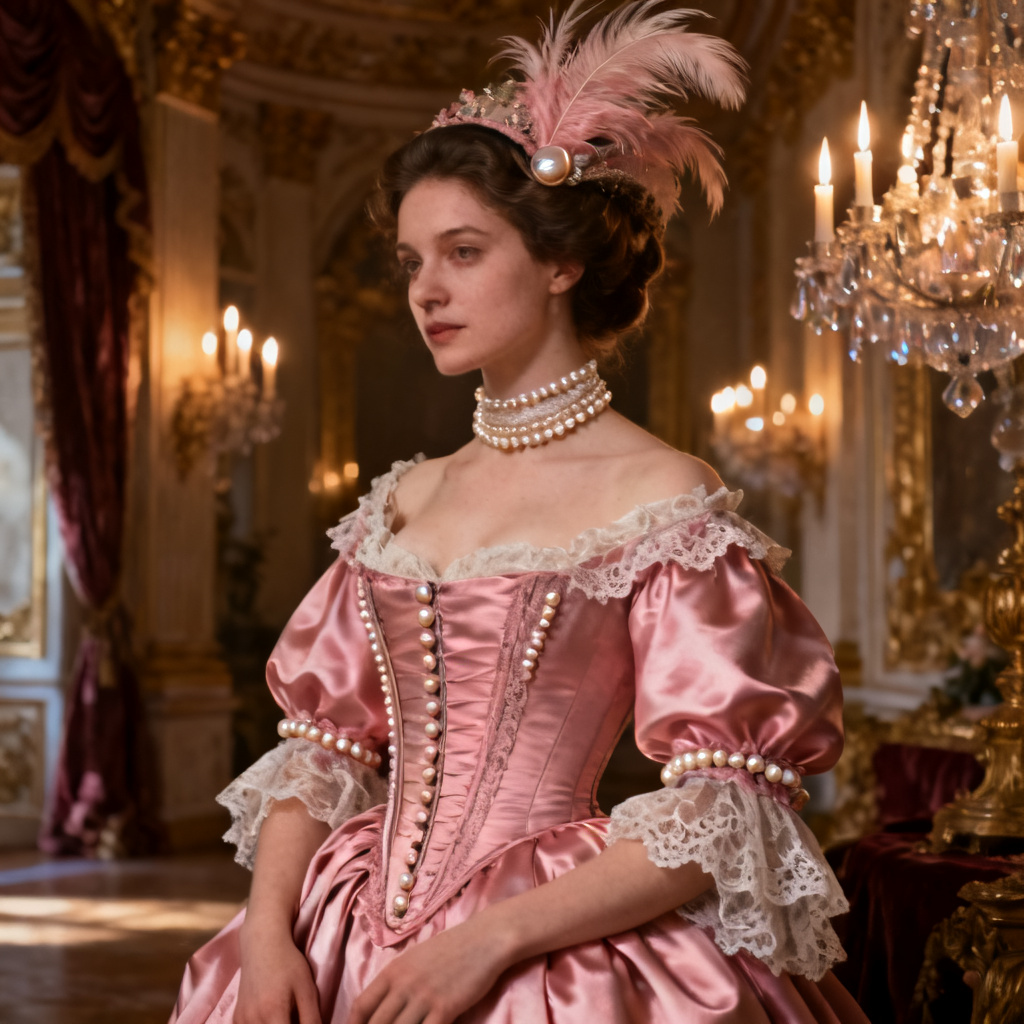 AI noblewoman portrait in rose silk baroque gown