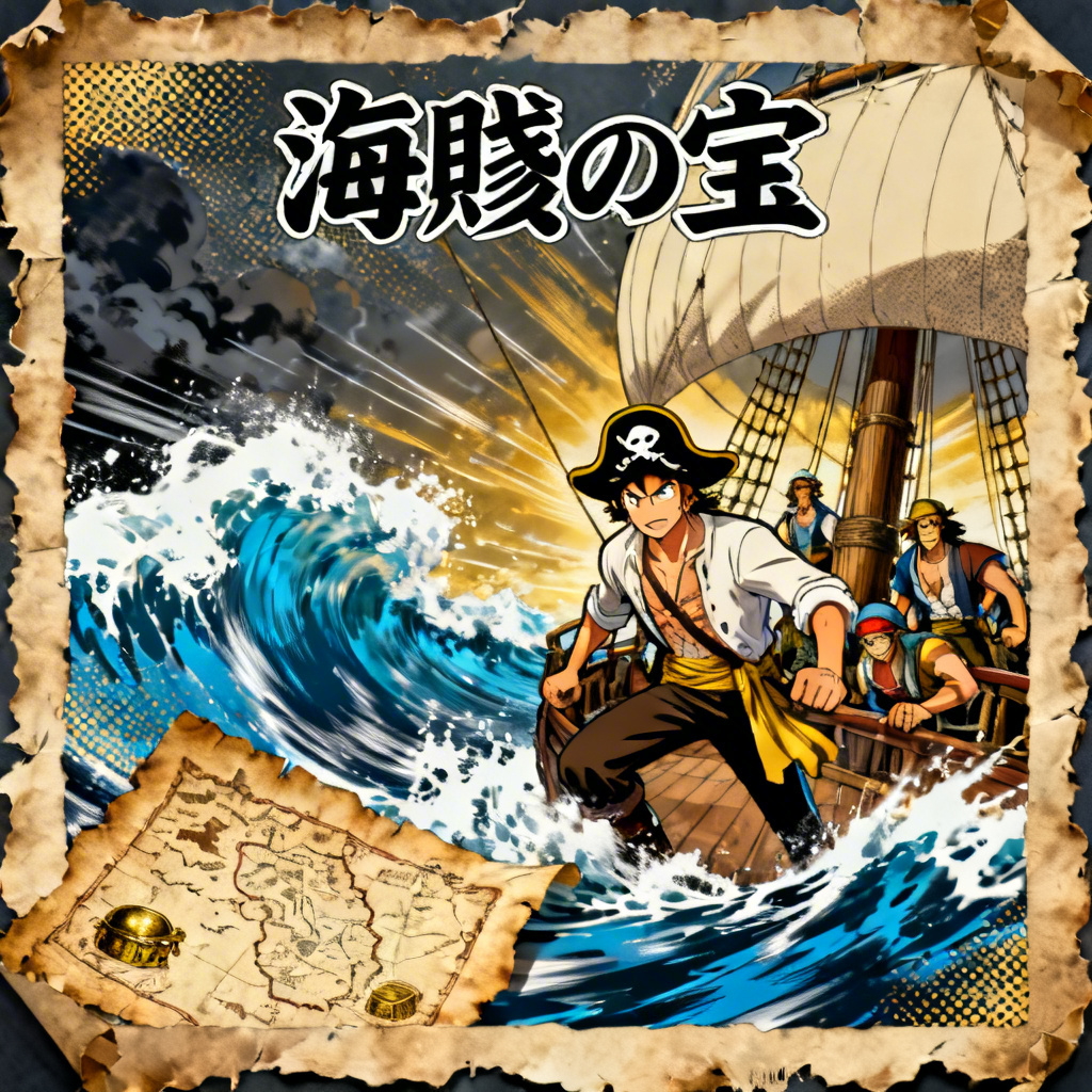 AI One Piece poster collage with pirate crew and ocean backdrop