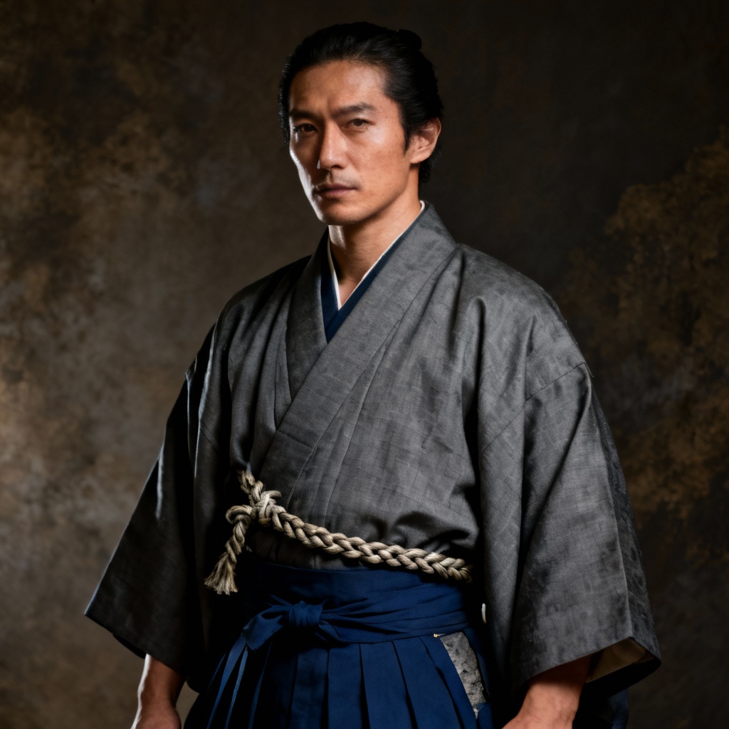AI samurai kimono and hakama portrait