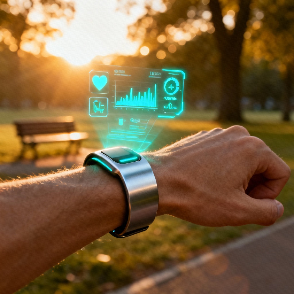 AI wearable health device projecting holographic HUD