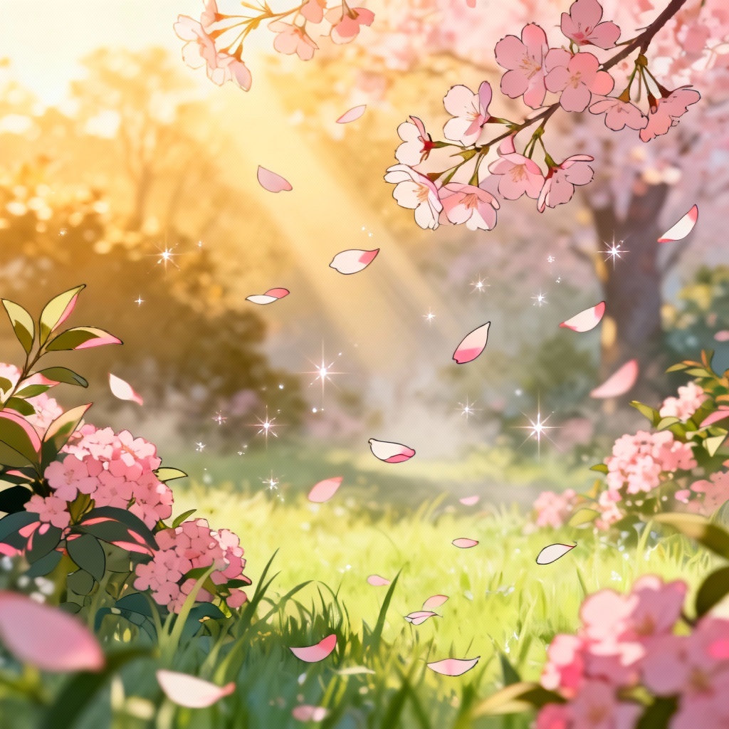 AI shojo garden with sparkles and backlight