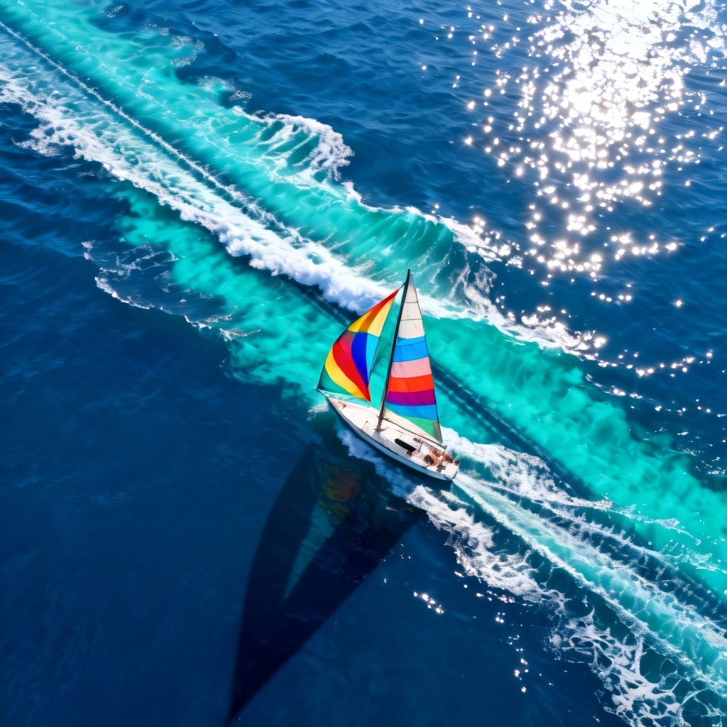 AI aerial sailing regatta with colorful sails