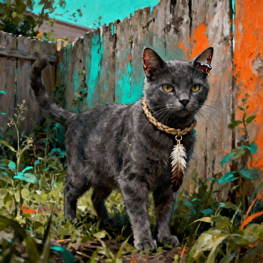 AI Rogue Warrior Cat With Feather Charm