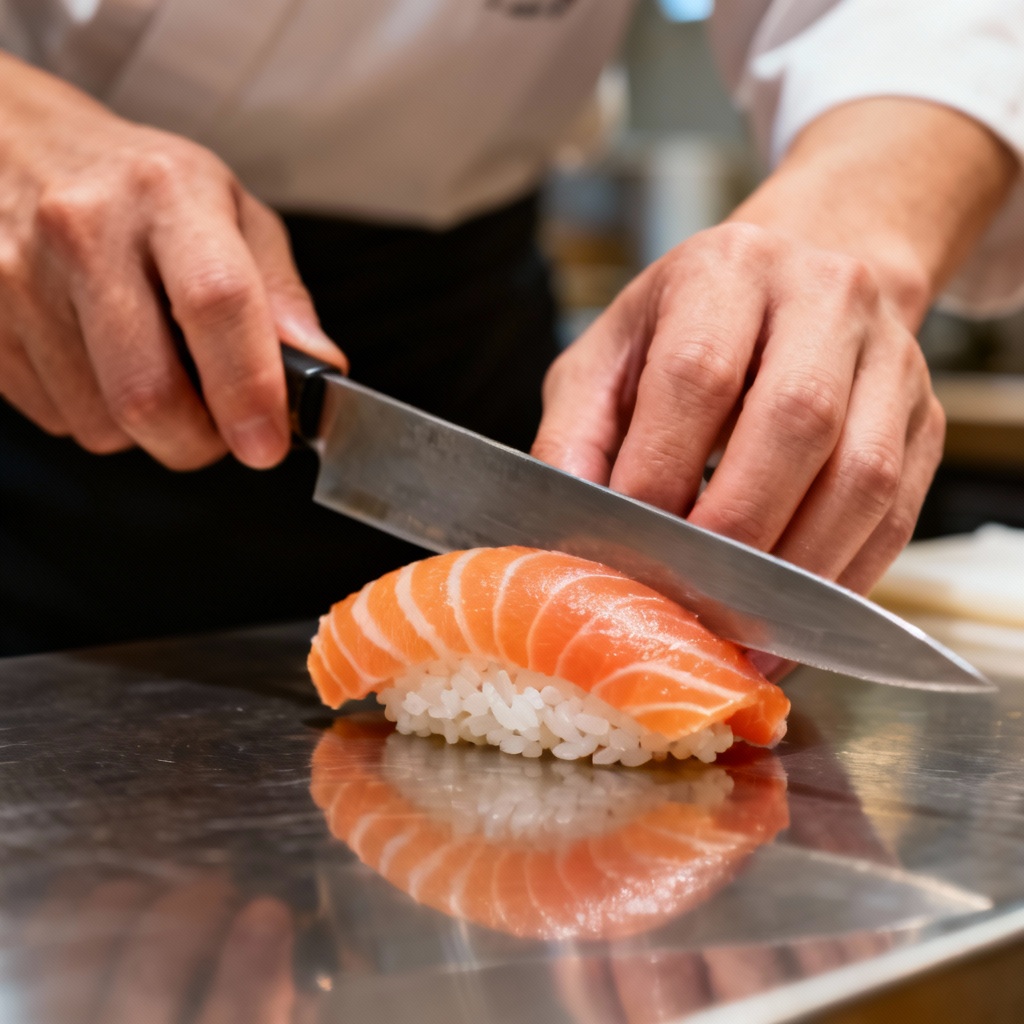 AI Sushi Chef Precision Closeup