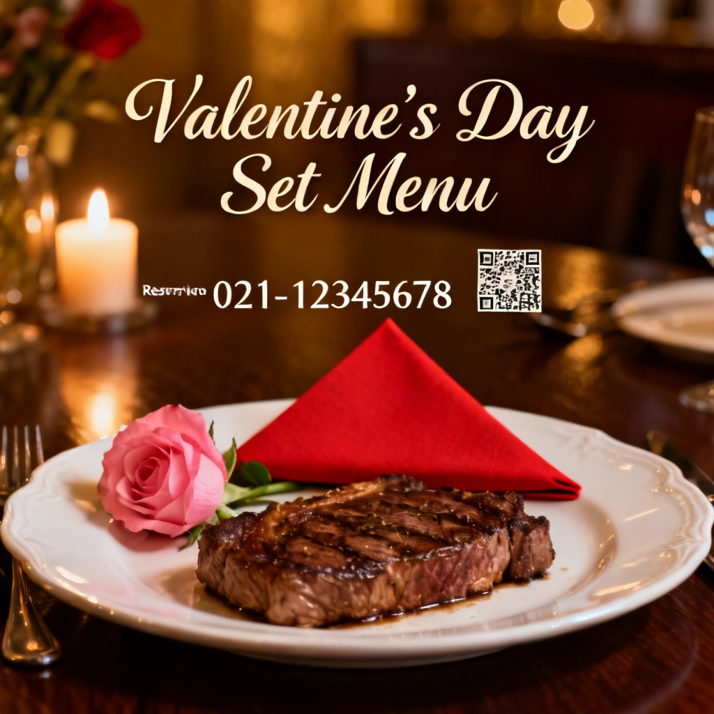 AI Restaurant Valentine Promotion Poster for dinner specials