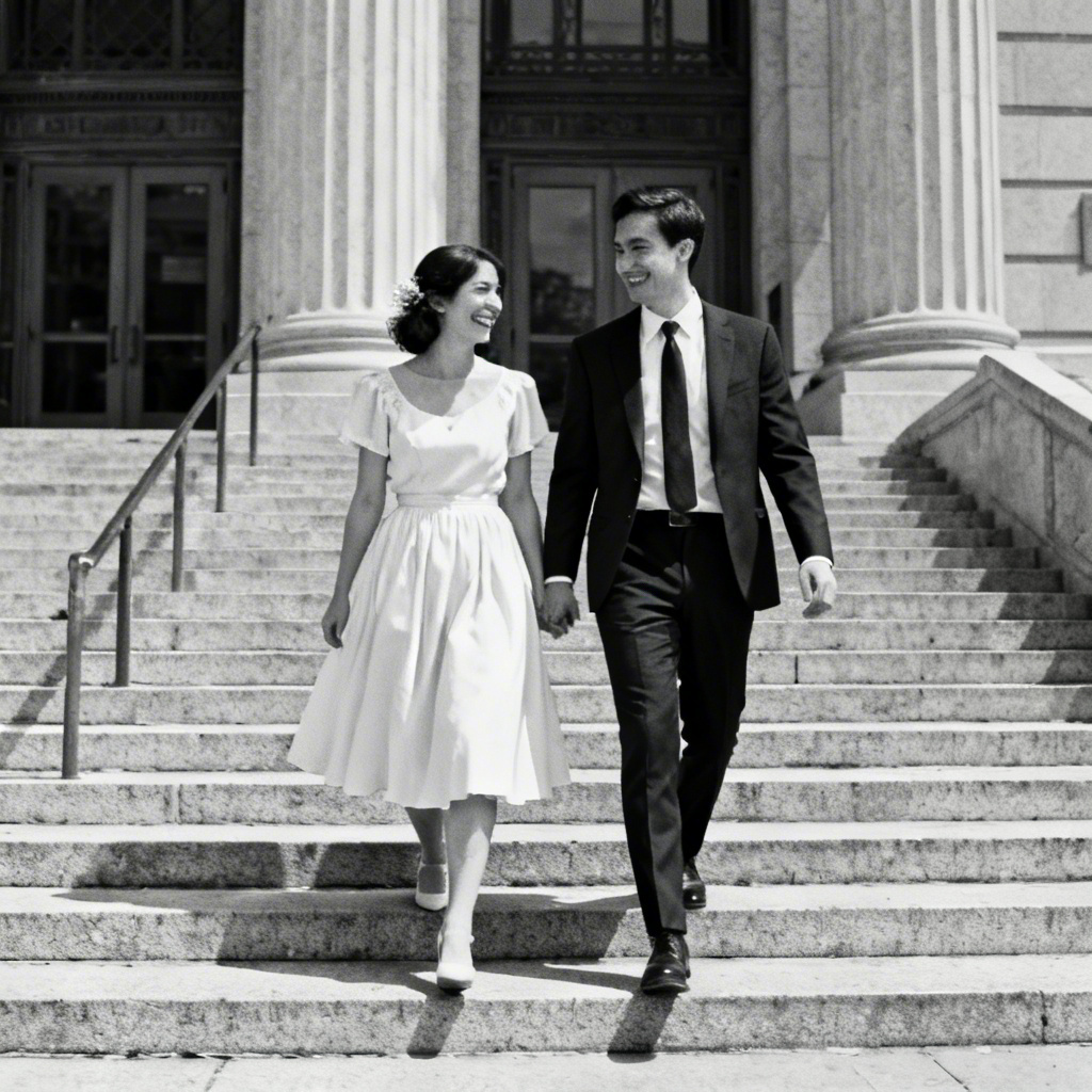 Vintage black and white courthouse AI micro wedding