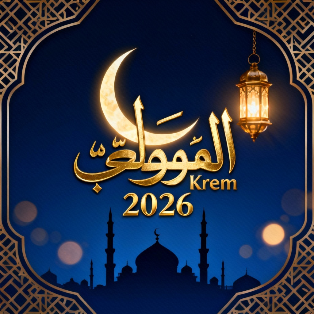 AI Ramadan Kareem 2026 golden crescent lantern greeting card