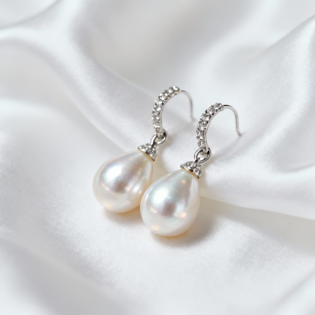 AI pearl drop bridal earrings with pavé accents