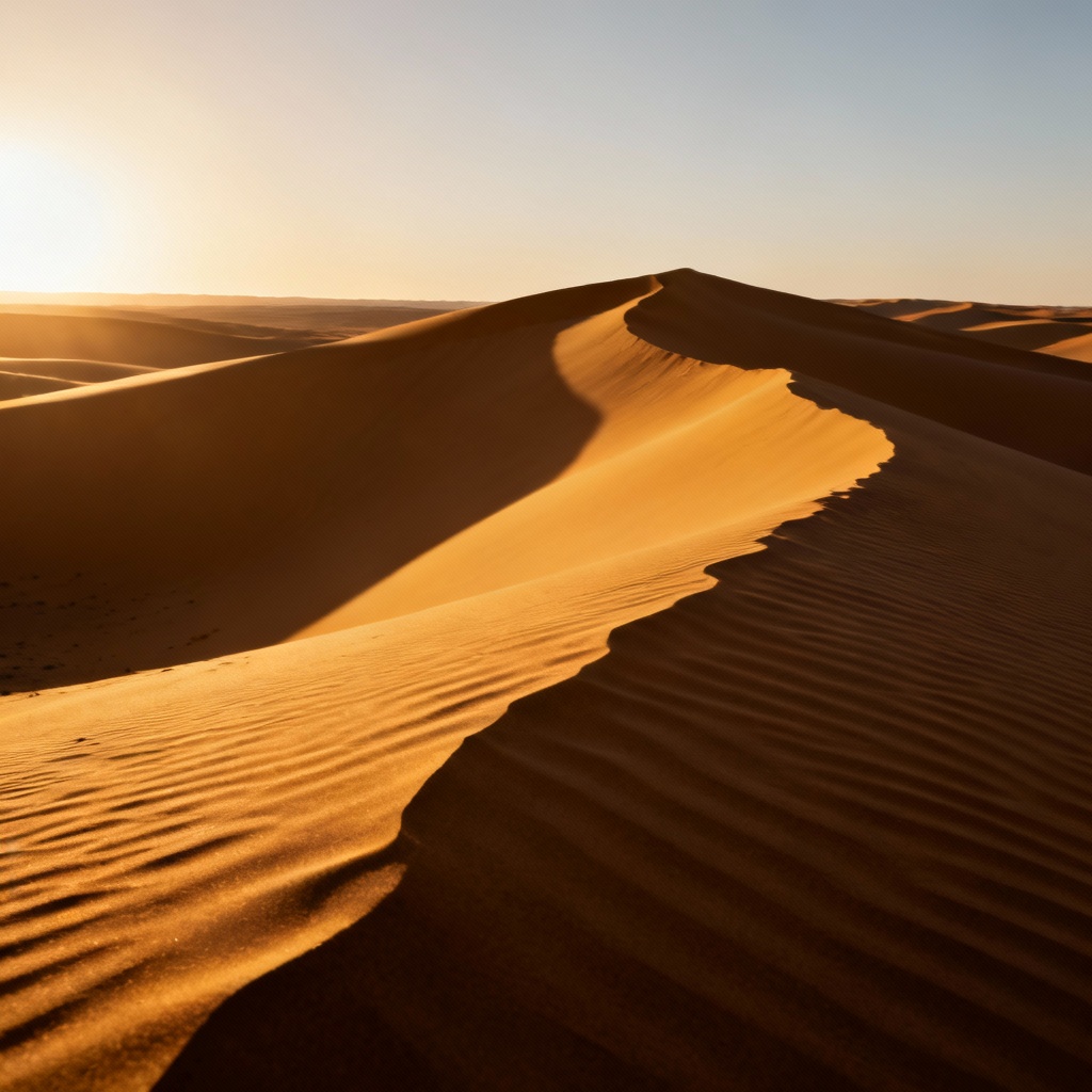 AI desert dunes at golden hour with long shadows