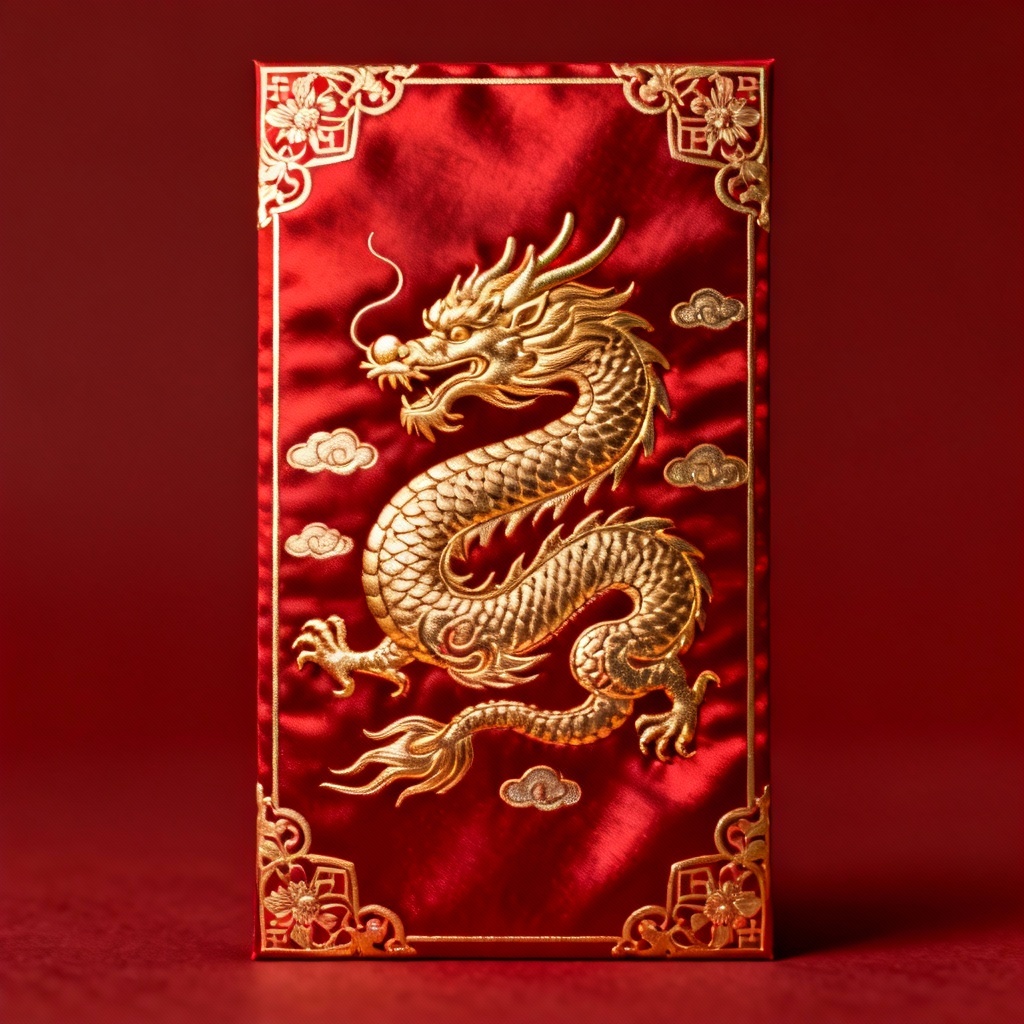 AI Lunar New Year red envelope art with dragon motif