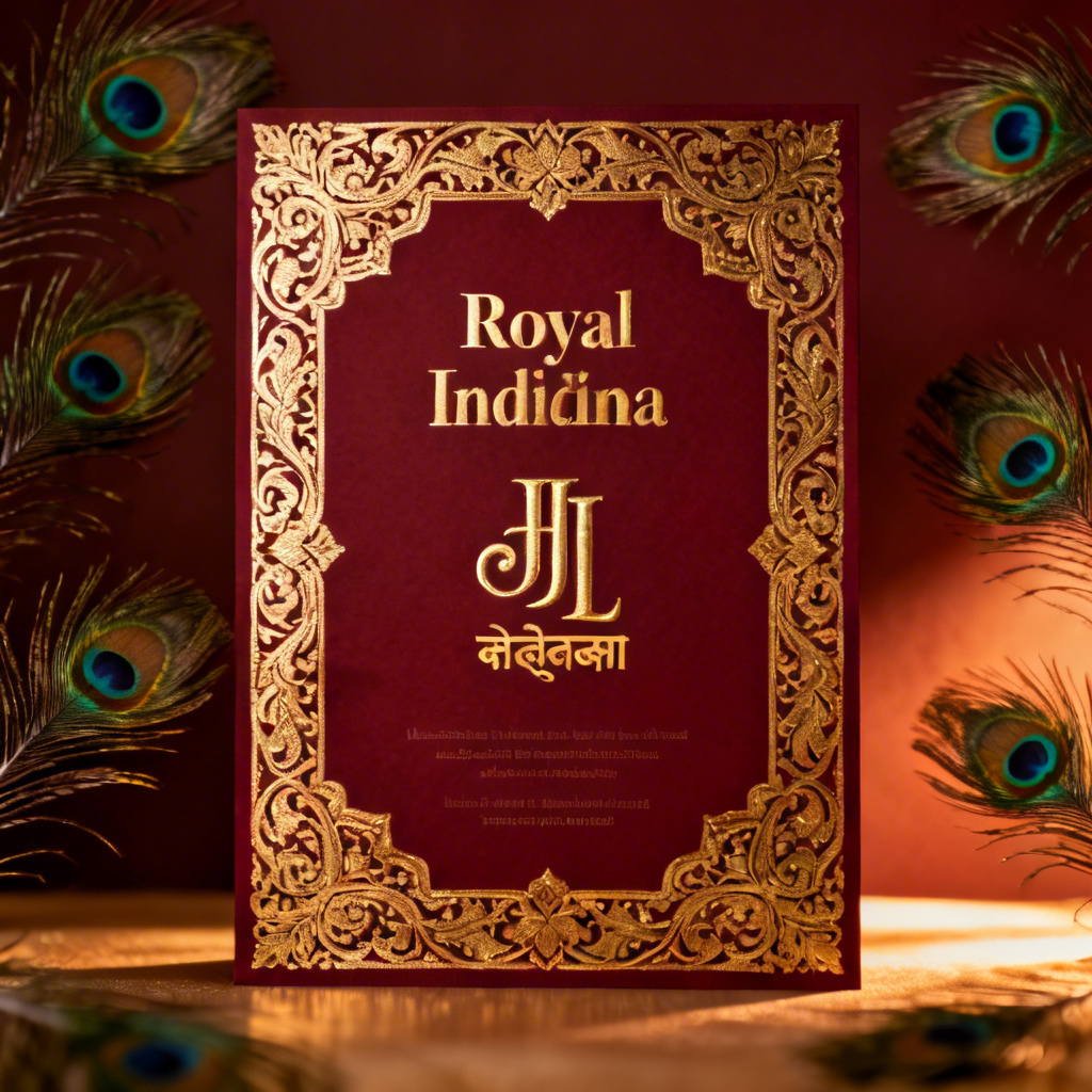 AI royal red and gold Indian wedding invitation with paisley border
