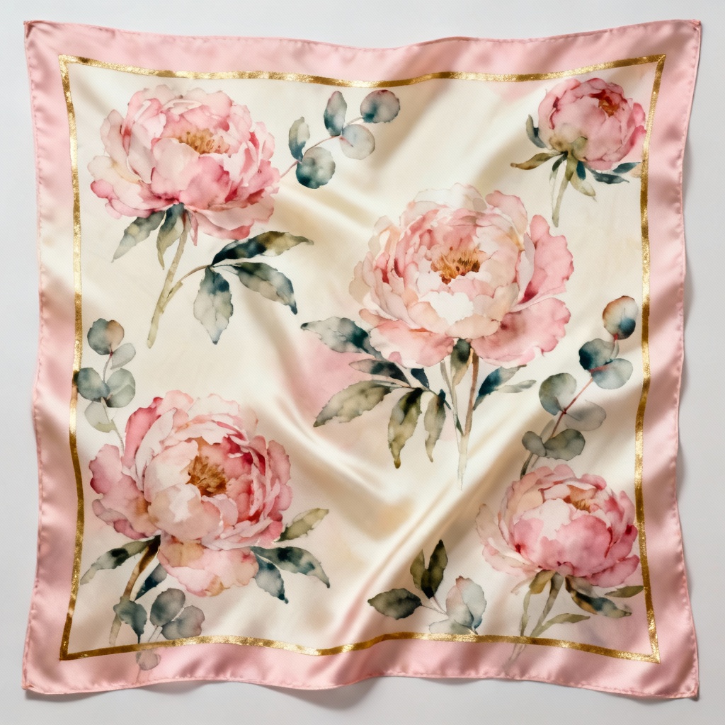 AI Watercolor Peony Silk Scarf Pattern