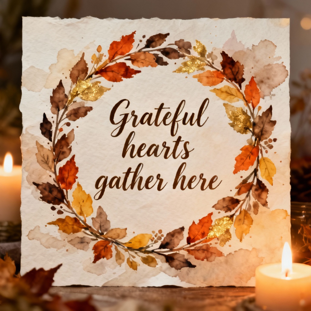 AI Thanksgiving quote graphic with leaf wreath